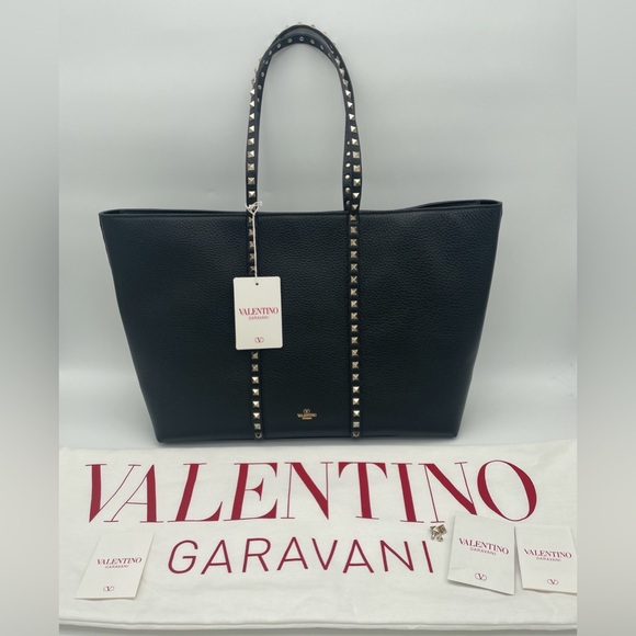 $2350 NEW VALENTINO GARAVANI BLACK LEATHER ROCKSTUD TOTE BAG PURSE NWT AUTHENTIC - Picture 5 of 16